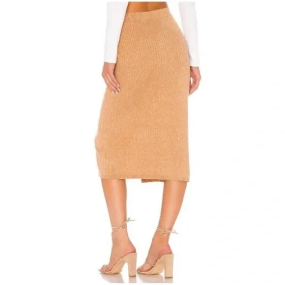 Free People Skyline Midi Skirt Beige Rib Knit Sweater Pull On Camel Tan - Picture 2 of 9